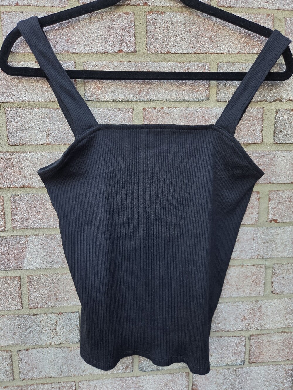 Express Black Ribbed Square Neck Tank Top Medium Minimalist Basics Streetwear